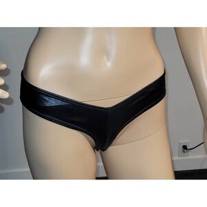 Women PVC Black  Cheekster Panty Stretch Briefs‎ Size Small  SL11003-3